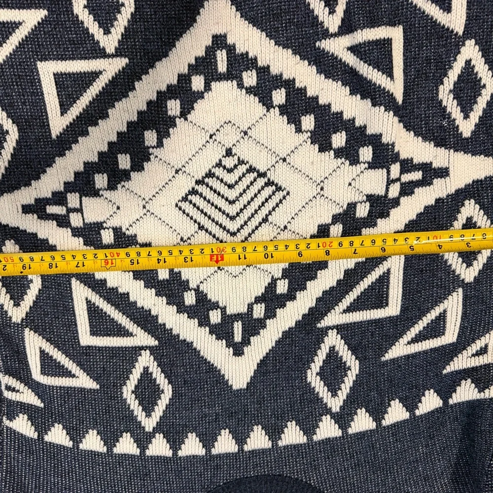 Vintage Serge Saint Yves Aztec Geometric Knit Sweater Navy Cream 80s 90s - Picture 9 of 9